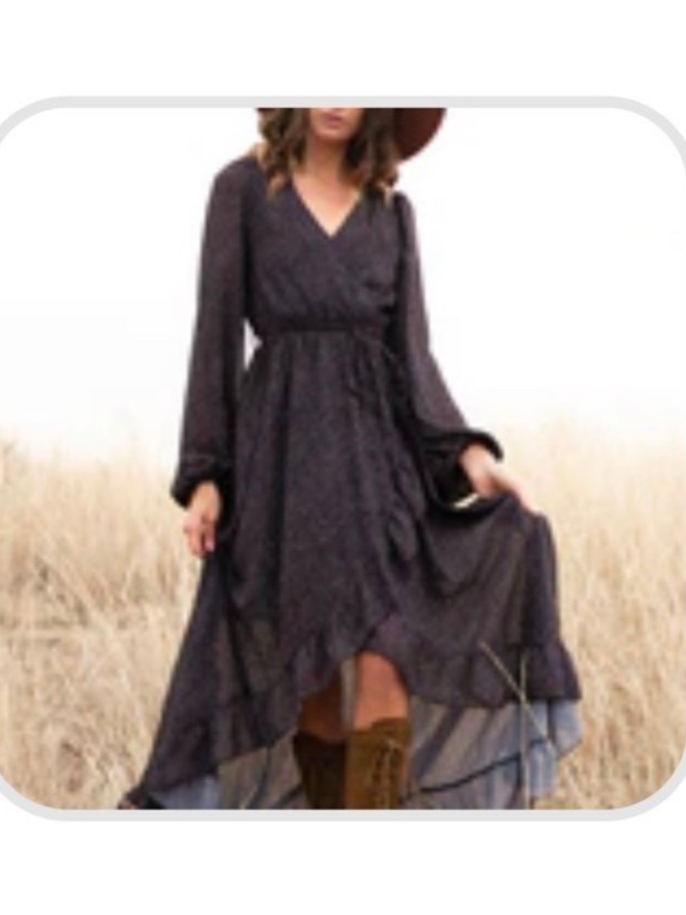 Joyfolie Dark Floral Wrap Maxi Dress - Deep Charcoal